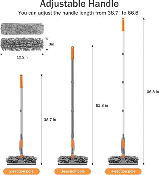 SetSail Window Squeegee with Extension Pole 2-in-1 Window Cleaning Kit Professional Window Cleaner Tool with Rotatable Head and 2 Scrubbers for Outdoor Indoor Car Windows Glass, Grey Orange