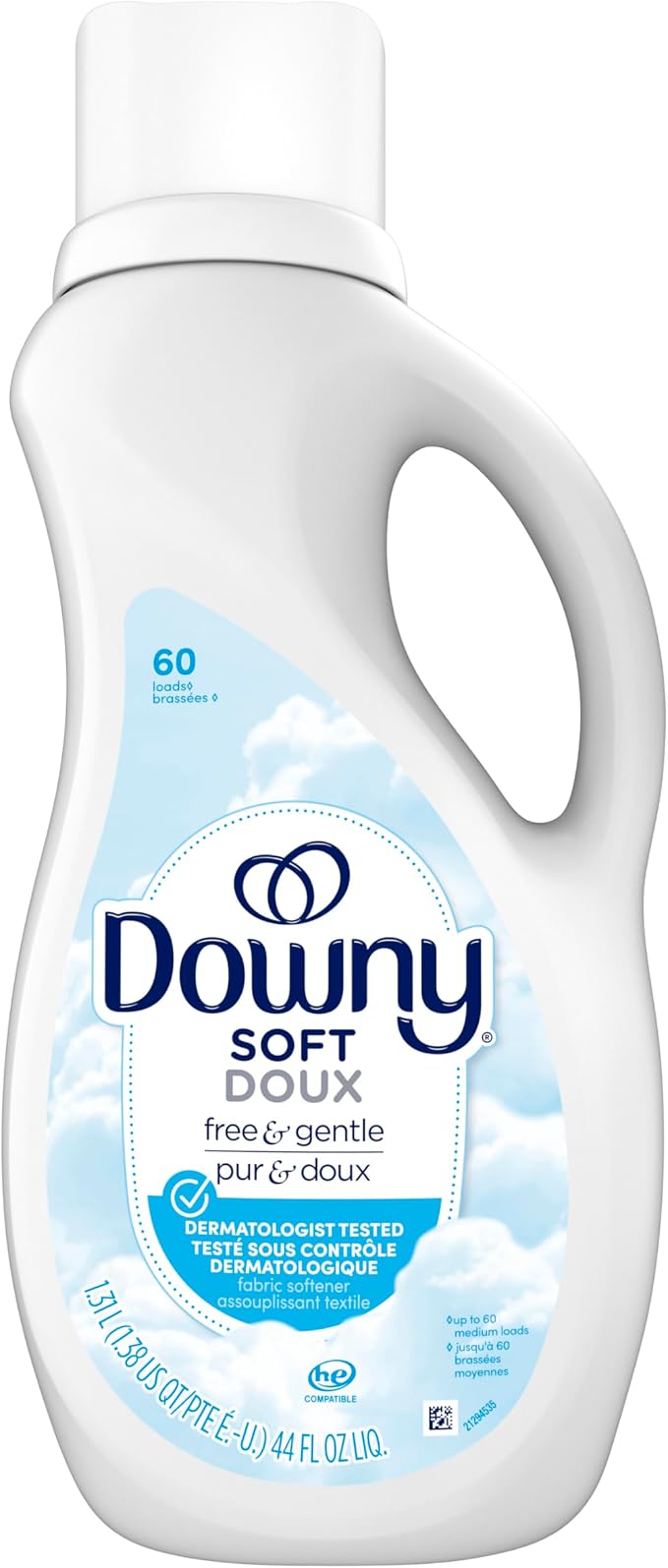 Downy Free & Gentle Liquid Fabric Softener, 44 fl oz, 60 Loads, Hypoallergenic, Sensitive Skin Friendly Fabric Conditioner Liquid