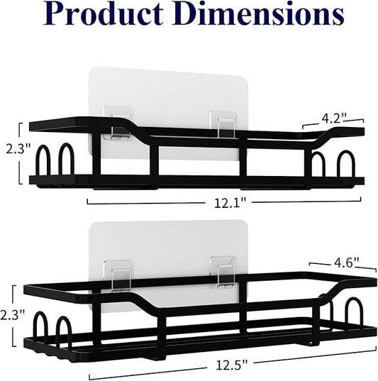 Kitsure Shower Caddy - 2 Pack, No Drilling Shower Organizer with 8 Hooks, Rustproof Stainless Steel Shower Shelf for Inside Shower, Wall Mounted Shower Rack for Bathroom, Kitchen, Black