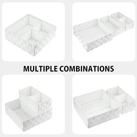 Posprica Woven Storage Box Cube Basket Bin Container Tote Organizer Divider for Drawer,Closet,Shelf, Dresser (White)