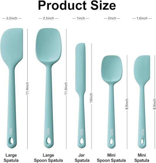 Redfly Silicone Spatula Set, 5 Piece Food Grade Silicone Cooking Utensils Set, Rubber Spatula Heat Resistant Nonstick for Baking, Cooking, Kitchen Utensils Dishwasher Safe Green