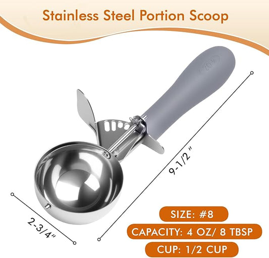 Fayomir 4 OZ Scoop, #8 Disher, Large Ice Cream Scoop with Trigger, Muffin Scoop, Large Cookie Scoops for Baking, Grey Handle, With Trigger for Portion Control