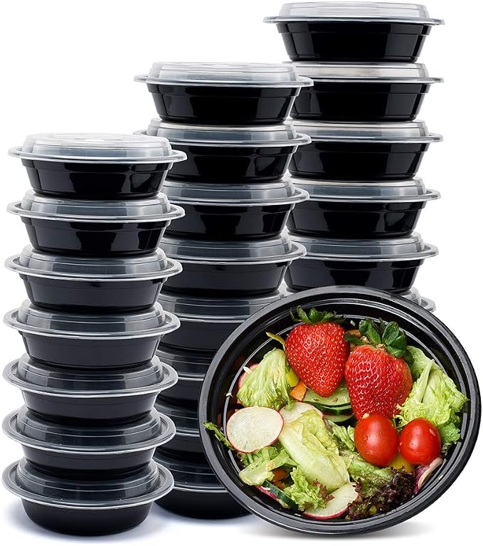 Glotoch 16 oz Meal Prep Containers with Lids (50 Pack) – Reusable & disposable plastic food storage containers, Leak-resistant bento boxes for salads, snacks and portion control