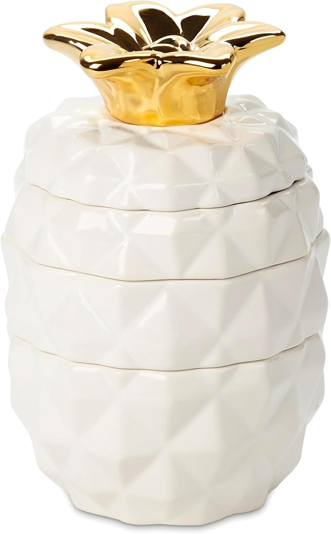 Set of 4 Decorative Pineapple Shaped Stackable Ceramic Kitchen Measuring Cups in 4 Assorted Sizes