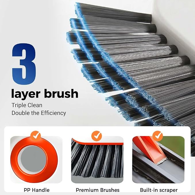 2 in 1 Cleaning Brush Window Track Cleaning Tools, Multifunction Hard Bristle Crevice Cleaner Brush with Hidden Scraper, Grout Cleaner Grip Brush for Sliding Door Track (2, A)