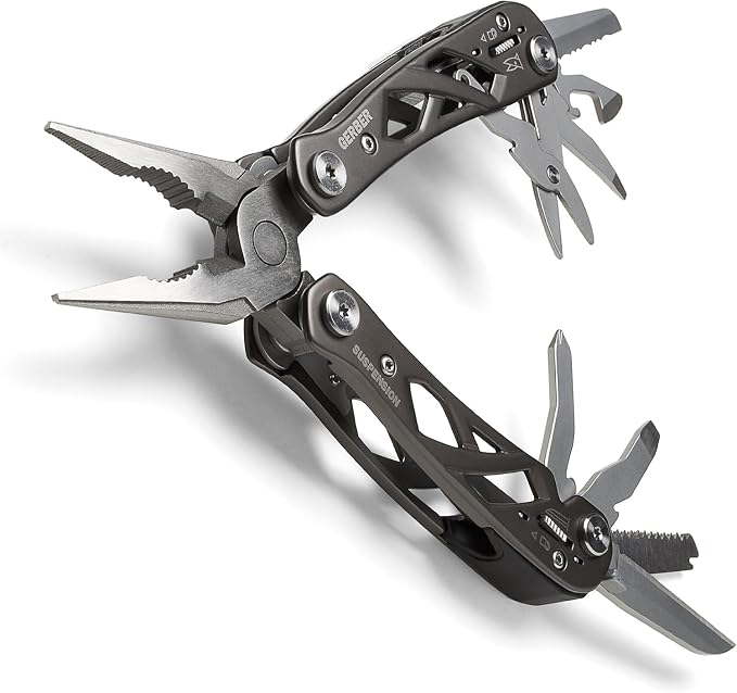 Gerber Suspension NXT 15-in-1 EDC Multitool, Pliers w/ Pocket Knife, Grey | Wire cutters, needle nose pliers, pocket knife, 12 tools, camping survival EDC, gifts for men, belt sheath included