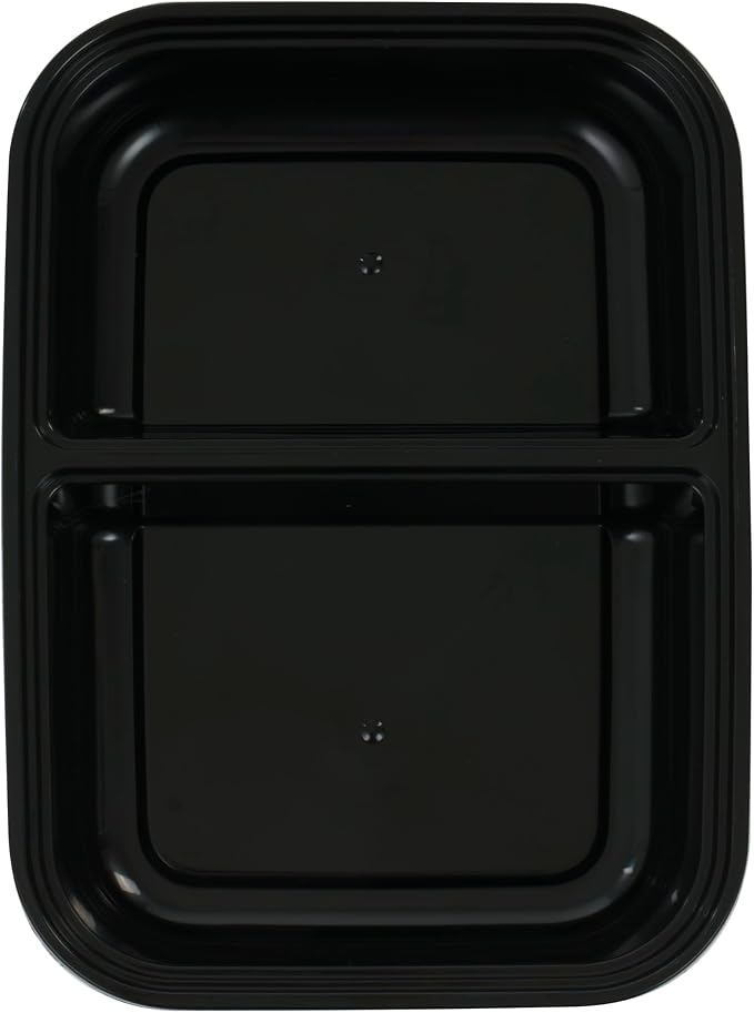 IRIS USA Meal Prep Containers, 36oz - 50 Pack (100-Piece) 2-Compartment Reusable Food Storage Containers with Lids, Plastic Kitchen Food Prep To Go Lunch Box, Microwave Freezer Dishwasher Safe, Black