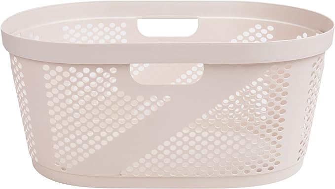 Mind Reader 40L Laundry Basket, Clothes Hamper, Premium Wicker Design, Plastic, Ivory