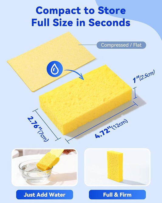 Temede Cellulose Sponges, Heavy Duty Kitchen Sponges, Non-Scratch, 6 Pack | Pop-Up Compressed Cellulose Dish Sponges, with a Durable and Firm Texture for Cookware, Bathroom and Household Cleaning