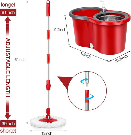 Spin Mop and Bucket with Wringer Set,Mop and Bucket Set for Floor Cleaning with 3 Mop Refills 61 inches Telescoping Rod for Office and Home use