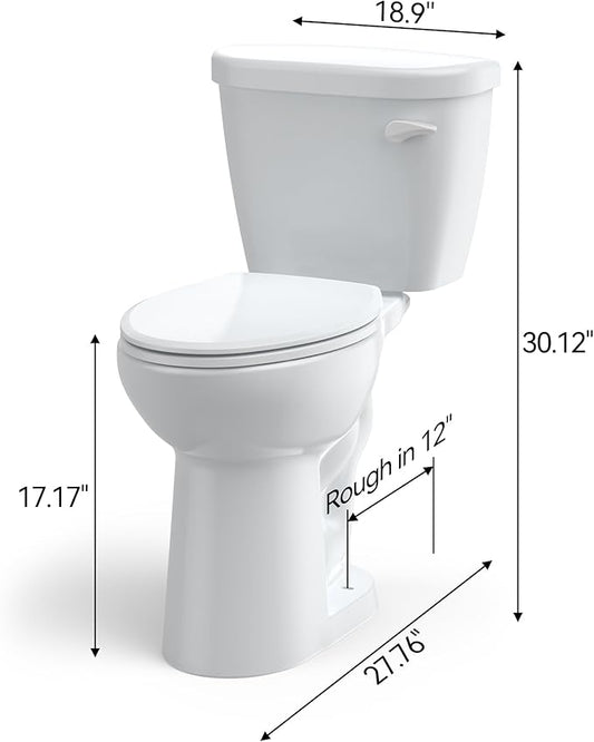 19 Inch Tall Toilet, Two-Piece Elongated Toilet with ADA Comfort Chair Height Seat, Powerful 1.28 GPF Single Flush Bowl for Bathroom, Elongated Toilet Seat