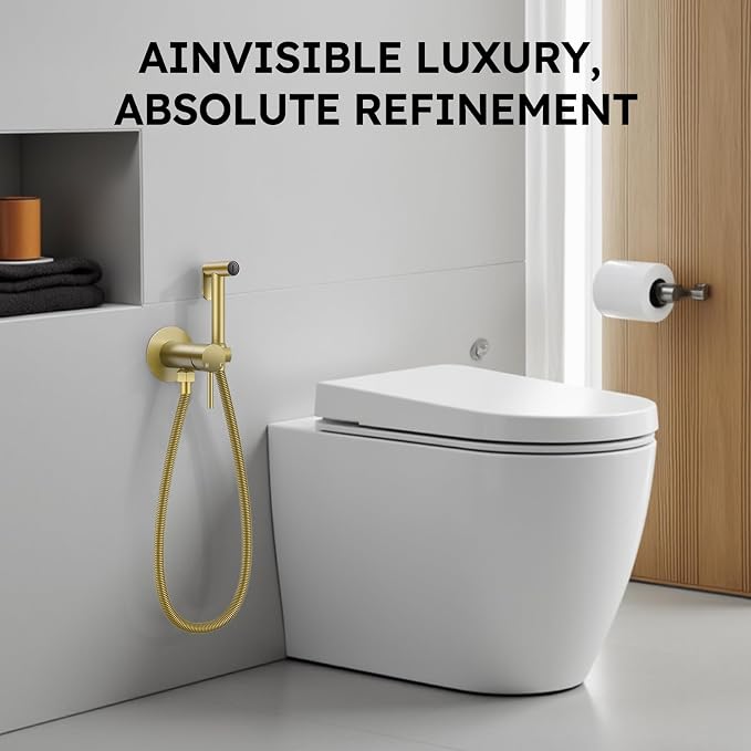 Arofa Built-in Hot and Cold Handheld Bidet Sprayer for Toilet, Gold Warm Water Bidet with Adjustable Water Flow, Dual Control Mode Muslim Shower with Spray Hose for Feminine Wash, Wall Mounted