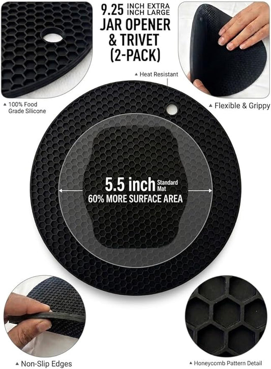 Extra Large 9.25" Silicone Jar Opener Gripper Pad (2 Pack) – Non-Slip Lid & Bottle Opener for Weak Hands, Seniors & Arthritis – Thick Rubber Kitchen Grip Tool