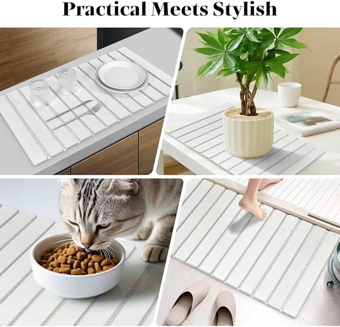 2 PCS Extra Large Stone Dish Drying Mat for Kitchen Counter, Foldable Quick Drying Dish Mats, Super Absorbent Drying Pad, Kitchen Counter Mats for Dishes, Bottles, Cups(White 28"×16" & 8"x4")