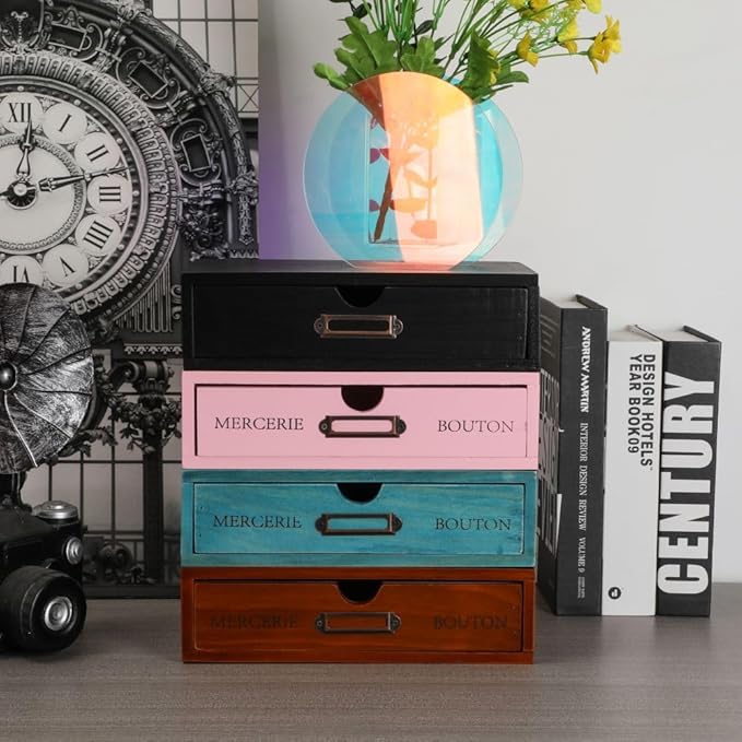Wooden Storage Box Apothecary Drawers Vintage Wooden Drawers Wood Desktop Organizer with Drawers Countertop Drawers Library Card Catalog Cabinet Apothecary Cabinet(BLACK)