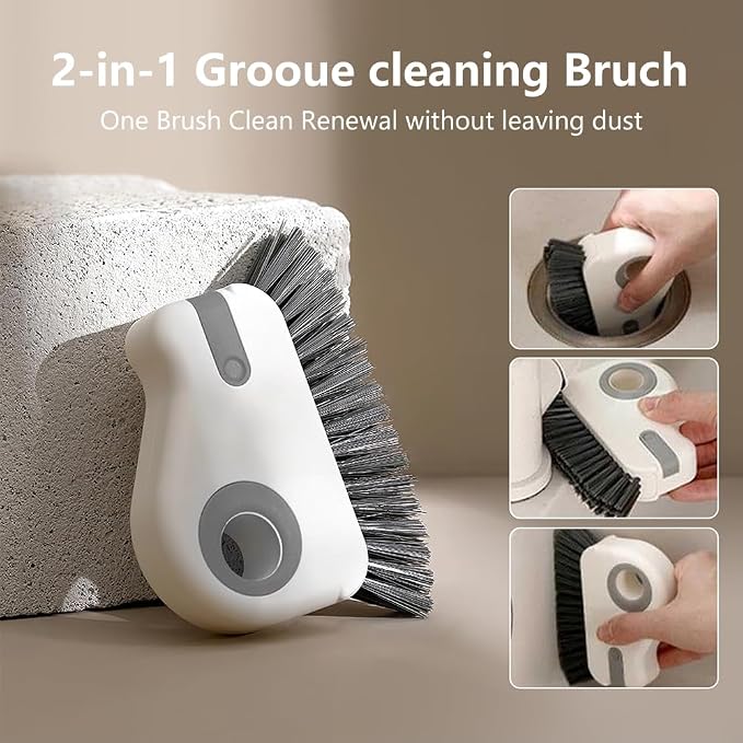 2 in 1 Groove Cleaning Brush, Window Track Cleaning Tools, Multifunction Window Track Cleaner with Hard Bristle and Hidden Scraper, Crevice Brush for Sliding Door Track, Window Seal, Sill (Gray)