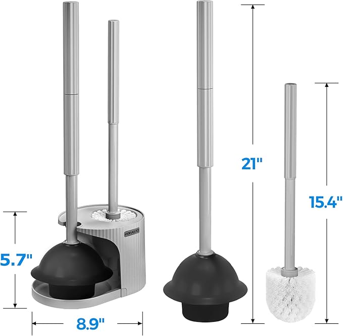 FORASTO 2 in 1 Toilet Plunger and Brush Set,Extended Handle Plunger,Toilet Bowl Brush Plunger Set,Bathroom Cleaning Tools,Cleaning Brush,Toilet Brush Plunger Combo,Charcoal Gray(20.8inch)