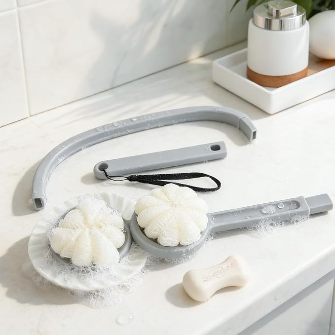 Long Handled Flower Loofah Sponge for Back, Back Scrubber Brush for Shower, Loofah Sponge on a Stick for Men,Women,Elderly