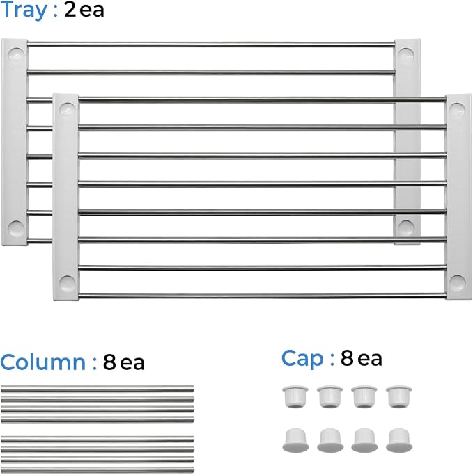carrotez Set of 2 Stackable Cabinet Organizer Shelf 15.7 x 7.8 x 6.1 White | Kitchen Counter Shelves, Kitchen Cabinet Organizers and Storage, Pantry Storage Shelf Organizer