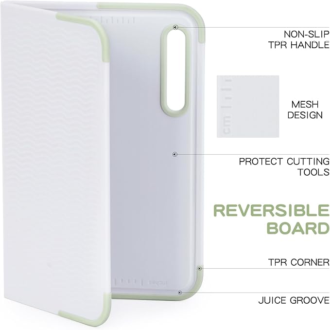 All-in-One Foldable Cutting Board Portable for Camping or Daily Use | with Ruler, Non-Slip Base & Reversible Sides, Space Saving Kitchen Board, Dishwasher Safe
