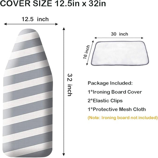SheeChung 12.5 x 32 Inch Small Ironing Board Cover and Pad,Cotton Cover & Extra Thick Padding,Resists Scorching and Staining,Elastic Cord,Fits Small Mini Table top Ironing Board (Board not Included)