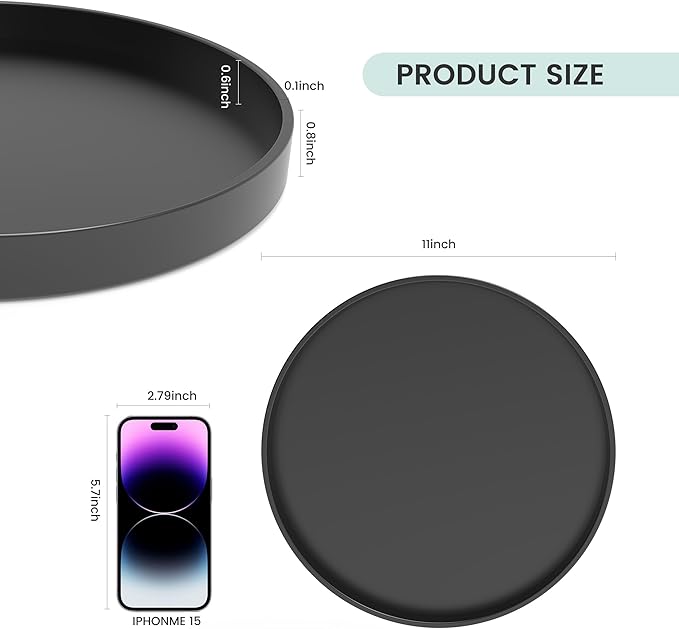 2 Pack 11" Bathroom and Vanity Tray, ABS Bathroom Counter Organizer, Coffee Table Decor for Perfume, Candles, Keys &More. Kitchen Countertop Organizer, Decorative Tray Soap Holder, Black