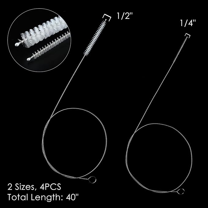 40 Inches Brush Cleaner for Cleaning Straw, Kegerator, Feeding Tube, Siphon Hose, Sunroof Drain, Refrigerator Drain, 4PCS (White)