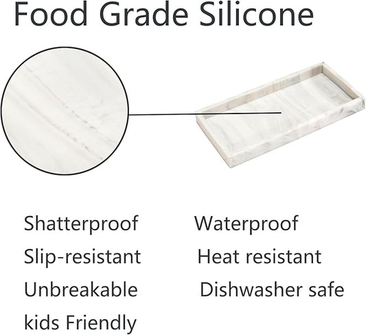 DNC Silicone Bathroom Tray for Counter, 2PC (7.9" +11.8") Vanity Tray for Countertop, Kitchen Sink Soap Tray for Dish Holder Dispenser Toilet Tank Desk Organizer