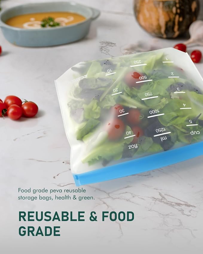 IDEATECH 18Pack Reusable Food Storage Bags, Reusable Freezer Bags Stand Up | Dishwasher Safe, Leakproof, BPA-Free Food Grade, Fridge and Freezer Safe Bags for Lunch Prep, Sandwiches, Snacks & Daily Use