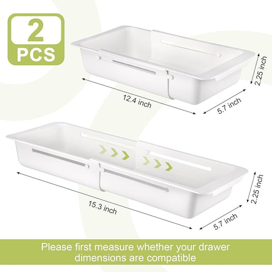 Booson 2 PCS Deep Drawer Organizer Bin Adjustable Sliding Drawer Organizers Expandable Kitchen Organizer Trays for Home Office Makeup Storage Tools