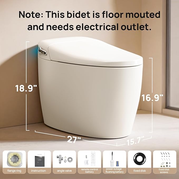 Smart Toilet with Bidet Built-in: Bidet Toilet with 4 Washing Modes Child Friendly, Toilet Bidet with Heated Seat, One Piece Toilet with Warm Water, Dryer, Remote, Foot Sensor, Auto Flush Lid&Seat
