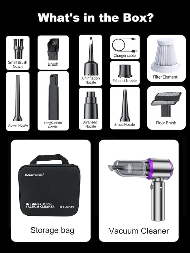Vacuum/Air Duster 80,000RPM Super Power Mini Car Vacuum Cleaner | 80,000 RPM Portable Rechargeable Dust Blower Gun, High Power Suction Pump, Car Interior Cleaning detailing Kit for Home