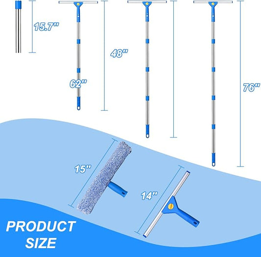 76“Professional Squeegee Window Cleaning Kit with Extension Pole,Window Cleaning Kit,Window Washing Tool for Indoor Outdoor Windows & Car Glass Easy to use, Great for high-Rise Hard-to-Reach Windows