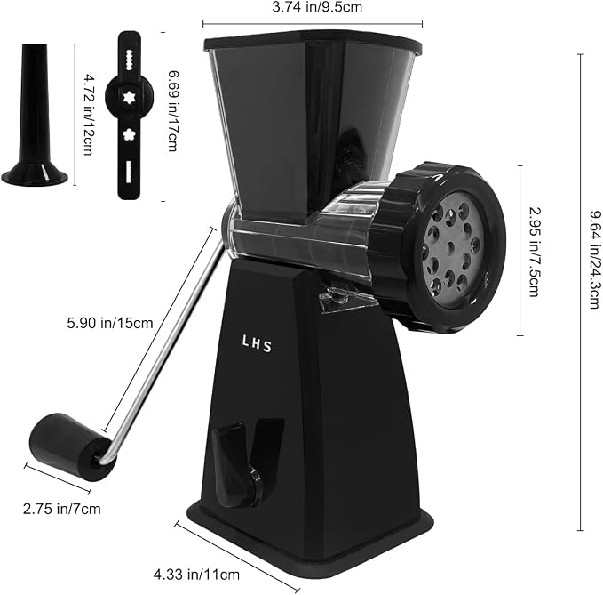 LHS Manual Meat Grinder with Stainless Steel Blades Heavy Duty Powerful Suction Base for Home Use Fast and Effortless for All Meats-Black