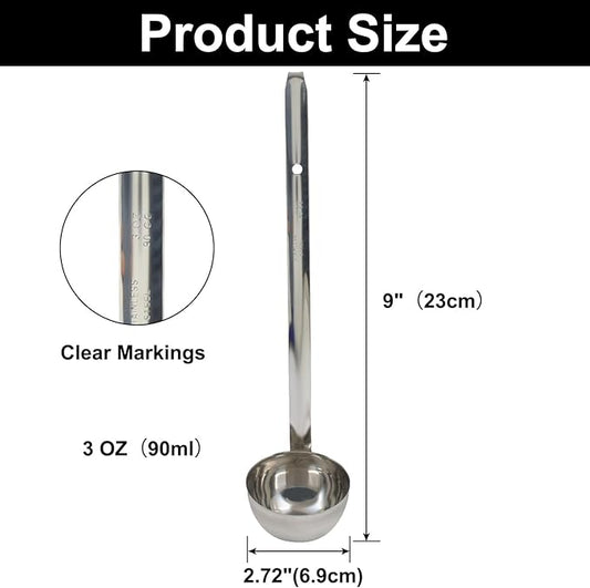 3 Oz Stainless Steel Ladle, 3 Pcs Sturdy Soup Ladle, 9" Long Handle Length for Stirring, Portioning and Serving Soup and Stew in Restaurants and Home (2.72" Bowl Diameter)