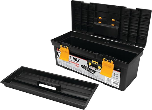 Performance Tool W54017 18-Inch Plastic Box with Handle, Tool Organizer Storage Box, Removable Inner Tray, Lightwieght & Easy to Carry