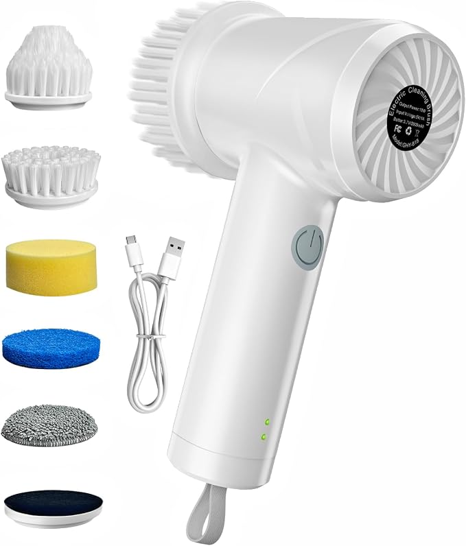 Electric Spin Scrubber - Cordless IPX7 Waterproof Shower Scrubber with 2 Speed Settings and 6 Replaceable Heads,Electric Cleaning Brush for Bathroom,Kitchen and Windows
