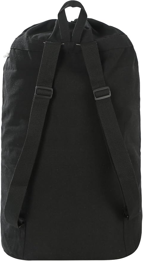Canvas Laundry Bag, Laundry Backpack, Black, X-Large | Washable Laundry Collector,Thick Woven Adjustable Shoulder Straps,Large Front Pocket,Drawstring Closure,for College,Camping