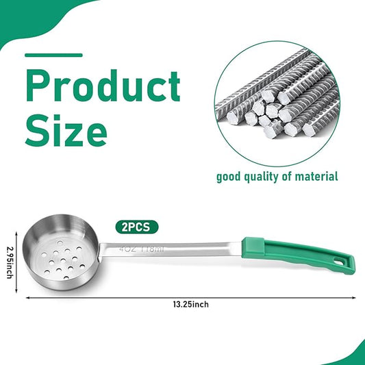Teenyyou 2 Pcs Portion Control Serving Spoons, Restaurant Measuring Serving Ladle Utensils, Portion Spoons for Weight Loss, Kitchen(Green,4 oz,Slotted)