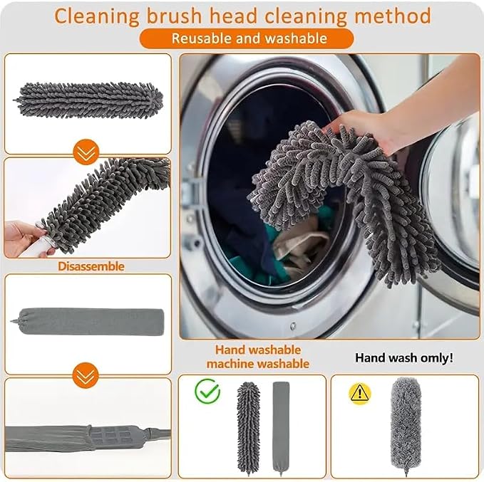 Microfiber Feather Duster 7-in-1 Kit, Dusters for Cleaning, Duster with Extension Pole 100 Inches, Cobweb Duster, Microfiber Dusters for High Ceilings and Fans, Blinds, Cars and Furniture