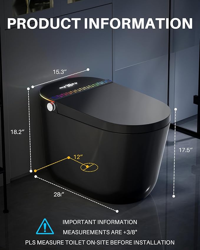 WinZo Smart Toilet,Modern Smart Toilet with Bidet Built In with Foot Sensor,Tankless Toilets Auto Open/Close Lid with Dryer,ADA Comfort Height Heat Seat,Instant Warm Water,Power Outage and Flush Black