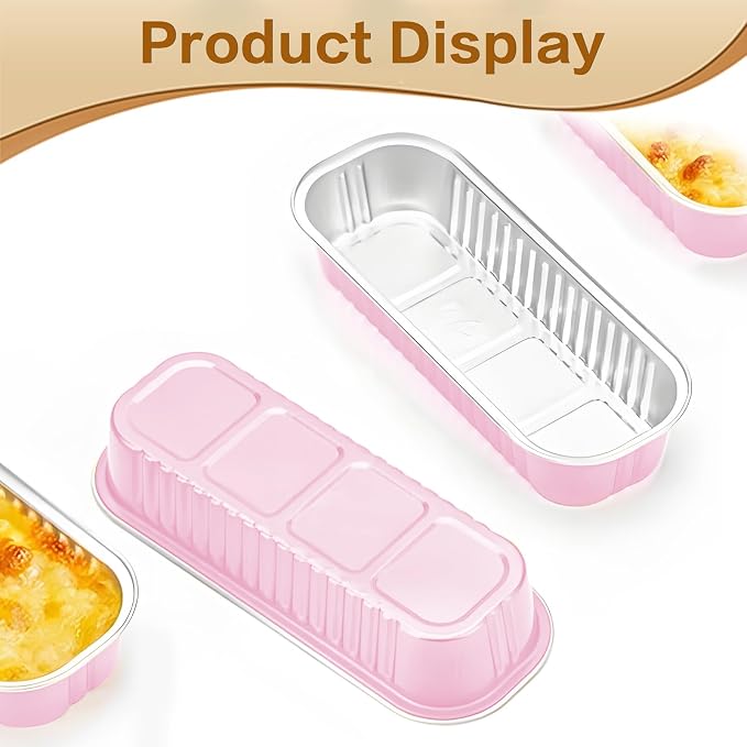 100 Pack Mini Cake Pans with Lids and Spoons, Mini Loaf Baking Pans 6.8oz, Small Disposable Aluminum Foil Loaf Pans, Rectangular Baking Containers for Party and Picnics, Cheesecake Pans (Pink)