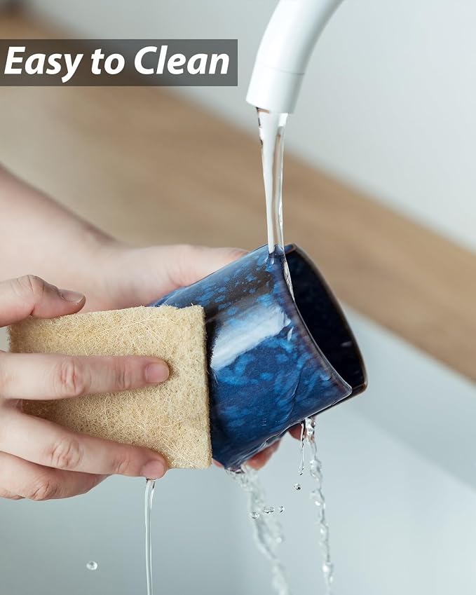 Zoeeker Kitchen Sponge Holder, Ceramic Sponge Organizer Scrubby Holder Sink Caddy Dish Rack for Kitchen and Bathroom, Farmhouse Decor, Blue