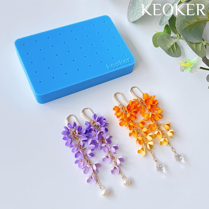 Keoker 1PC Silicone Baking Mat for Polymer Clay, Stud Earring Application Board for Standing & Painting, Polymer Clay Tool Work with Polymer Clay Earring Cutters (Blue)