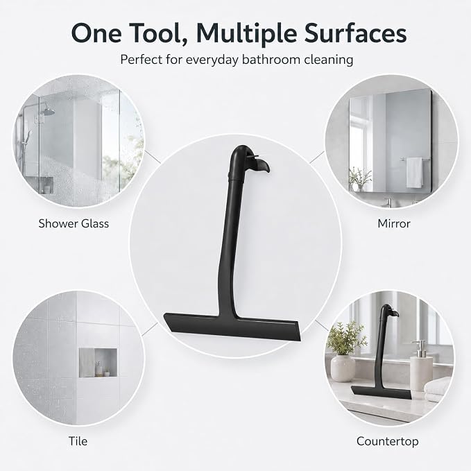 Shower Squeegee for Glass Doors, 8.27 Inch Shower Door Squeegee with Hook, Bathroom Squeegee for Glass, Tile, Mirror, Window and Car Windows Cleaning (S)