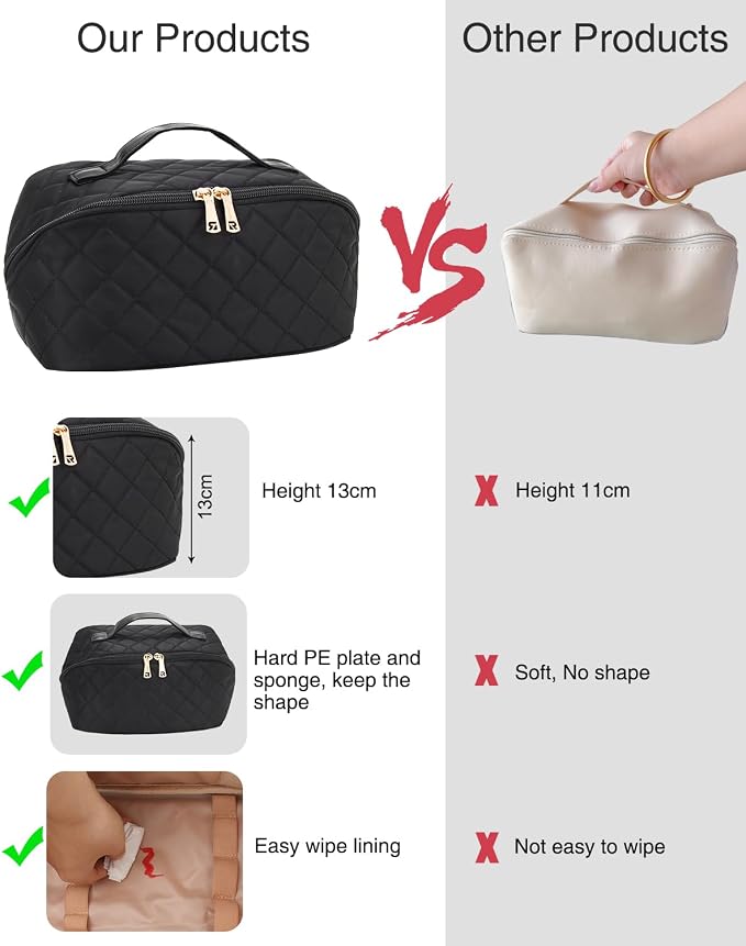 Relavel Travel Makeup Bag for Women, Large Wide-open Cosmetic Organizer | Waterproof, Portable, Separate Makeup Brush Board, Wide Open Flat