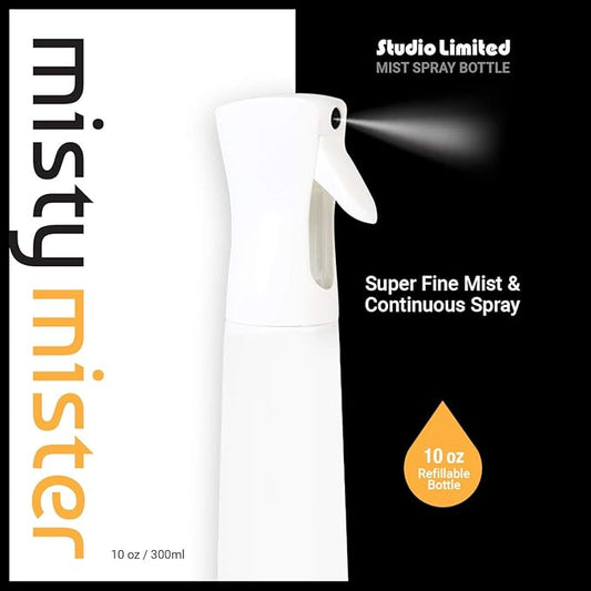 STUDIO LIMITED Hair Spray Bottle 10 oz, Continous Water Mister Spray Bottle, Refillable Fine Mist for Hair Styling, Gardening, Cleaning (White)