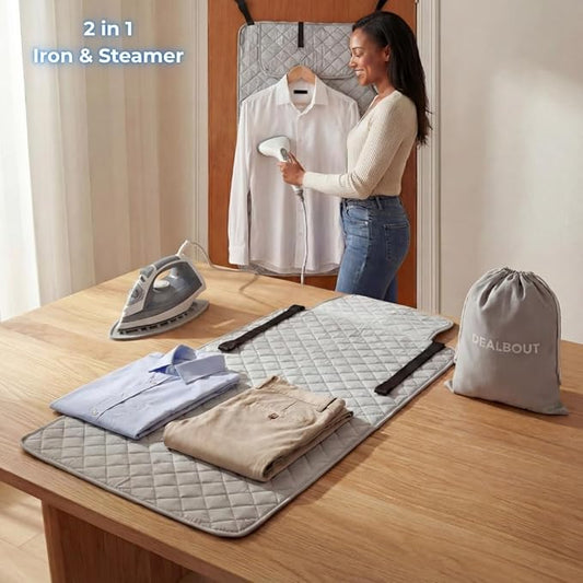 Premium Ironing Mat 39" X 18,5" Heat Resistant Silicone Iron Rest Non Slip Magnetic Portable Pad Table Top Countertop Quilted Insulating Travel Quilting Cover Scorch Mesh Blanket Over The Door