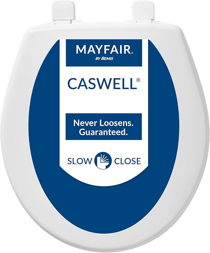 Mayfair Caswell Modern Slow Close Toilet Seat, Durable Plastic Seat, Made in USA, Round, White, 4-Pack