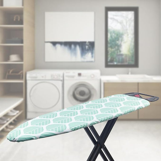 Seiritex Ironing Board Cover and Pad, Standard Size 15 x 54, Thick Padding with Elasticized Edges, Heat Reflective with Hook and Loop Fasteners, 3 Layers Iron Board Cover (Green Leaf)